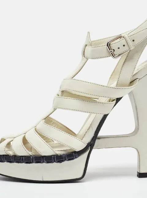 Yves Saint Laurent White Leather Strappy Platform Ankle Strap Sandals Size 37
