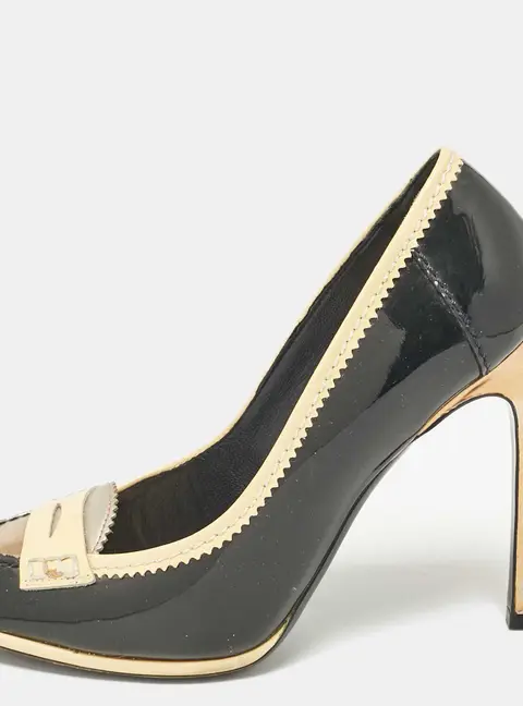 Yves Saint Laurent Black/Yellow Patent Leather Loafer Pumps Size 37