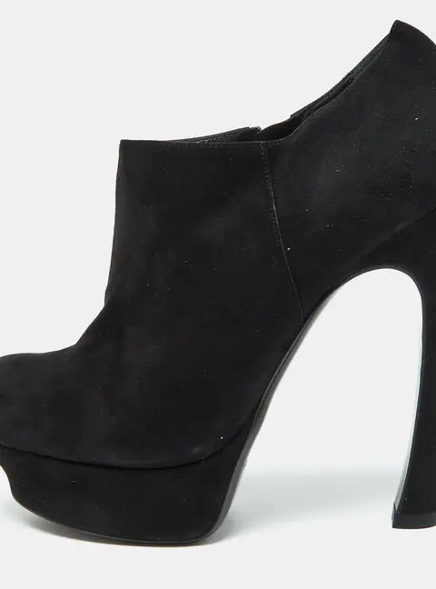 Yves Saint Laurent Black Suede Zip Platform Booties Size 39.5