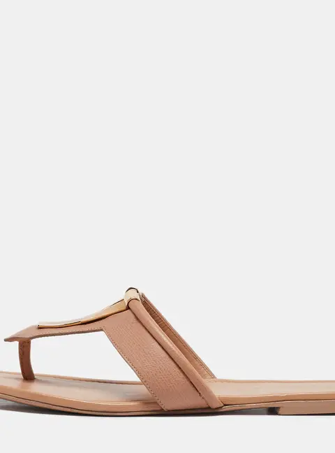 Yves Saint Laurent Beige Leather Ycon Thong Flats Size 38