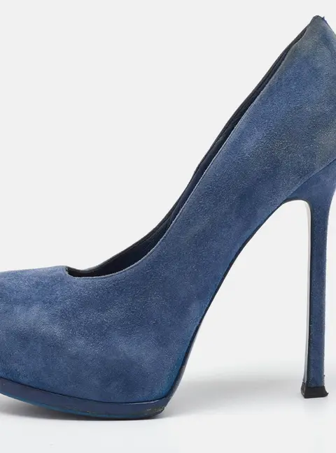 Yves Saint Laurent Blue Suede Tribtoo Platform Pumps Size 36.5