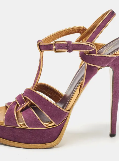Yves Saint Laurent Purple/Gold Suede Tribute Platform Sandals Size 40