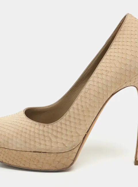 Yves Saint Laurent Size 38 Beige Python Leather Platform Pumps