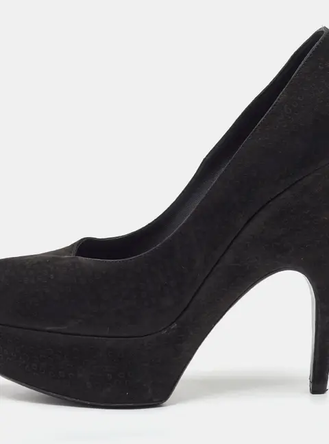 Yves Saint Laurent Black Nubuck Leather Platform Pumps Size 38