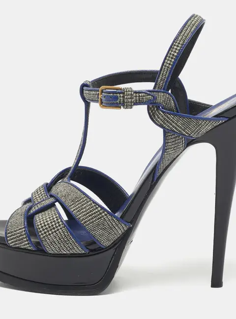 Yves Saint Laurent Tribute Size 40 Blue Canvas and Leather Platform Sandals