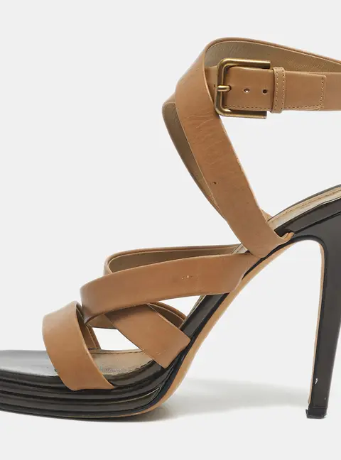 Yves Saint Laurent Beige Leather Ankle Wrap Sandals Size 38