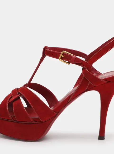 Yves Saint Laurent Red Suede Tribute Sandals Size 35.5