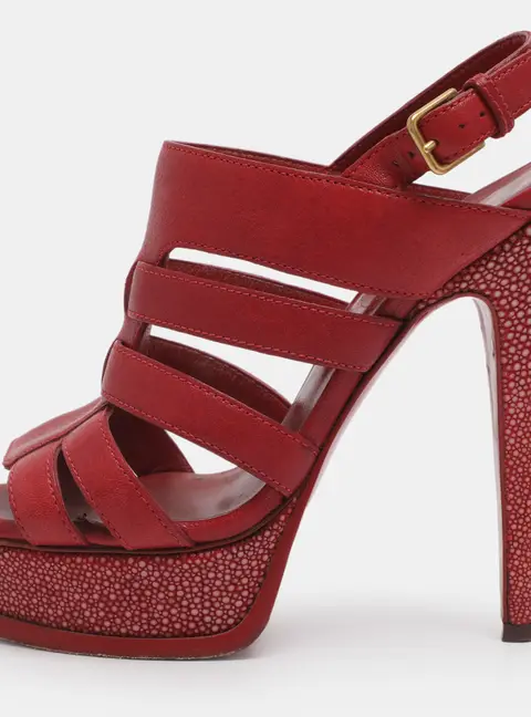 Yves Saint Laurent Tribute Size 35 Red Leather and Stingray Leather Platform Sandals