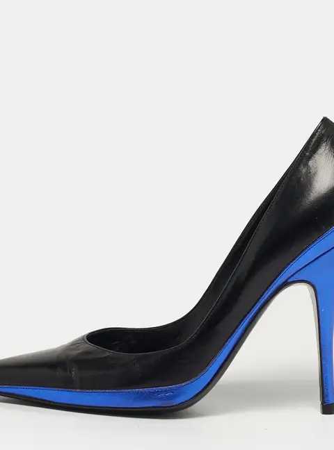 Yves Saint Laurent Size 39 Black/Blue  Leather Pointed Toe Pumps