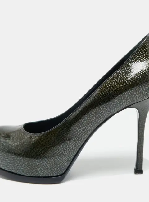 Yves Saint Laurent Tribtoo Size 37 Dark Green Patent Leather Platform Pumps