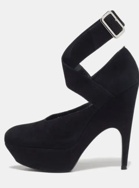 Yves Saint Laurent Size 37 Black Suede Platform Pumps