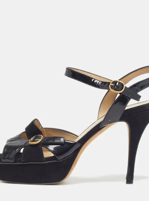 Yves Saint Laurent Size 38 Black Patent Leather Ankle Strap Sandals