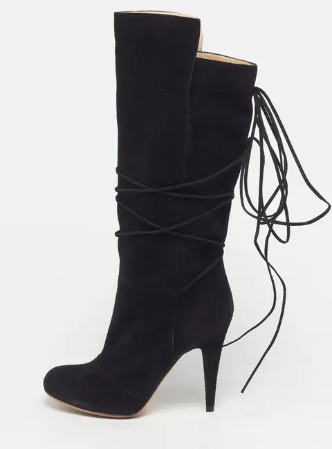 Yves Saint Laurent Size 38.5 Black Suede Mid Calf Boots