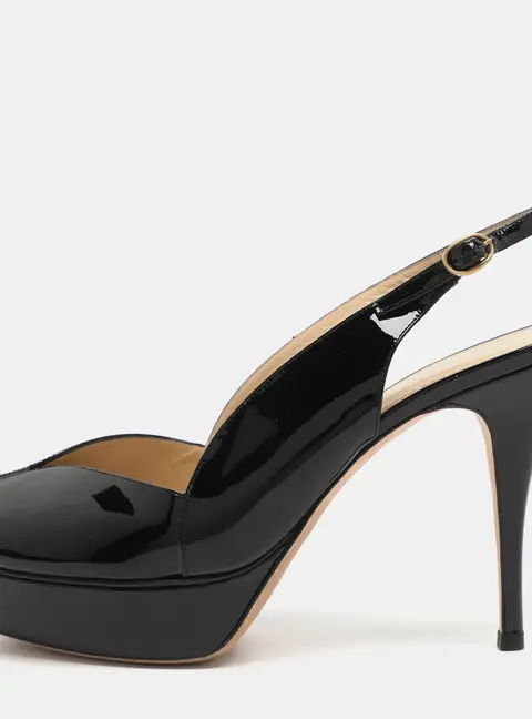 Yves Saint Laurent Size 40 Black Patent Leather Slingback Platform Sandals