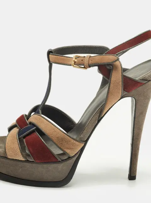 Yves Saint Laurent Tribute Size 37 Multicolor Suede Platform Sandals