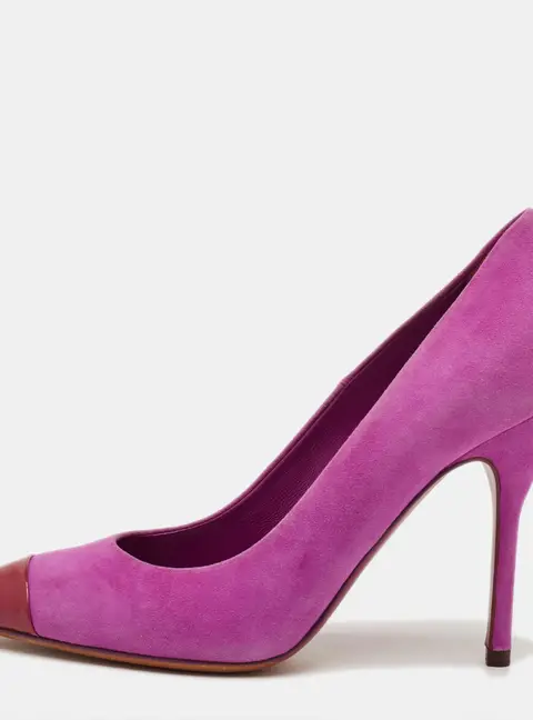 Yves Saint Laurent Size 35.5 Pink Suede and Patent Leather Cap Toe Pointed Toe Pumps