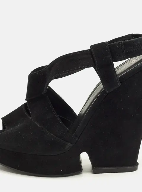 Yves Saint Laurent Deauville Size 40 Black Suede Wedge Sandals