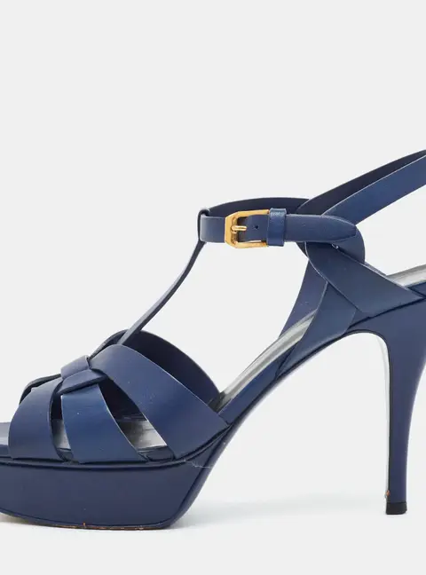 Yves Saint Laurent Tribute Size 39 Navy Blue Leather Platform Sandals