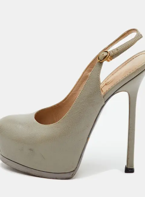 Yves Saint Laurent Tribtoo Size 36 Grey Leather Slingback Platform Pumps