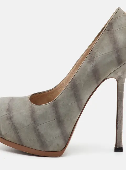 Yves Saint Laurent Tribtoo Size 36 Grey Nubuck Leather Platform Pumps