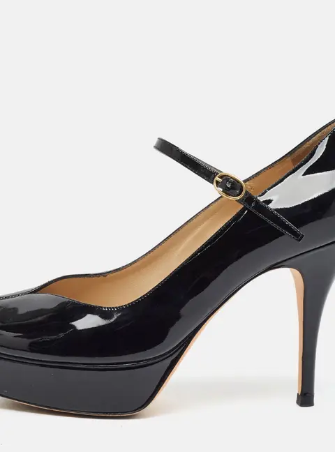 Yves Saint Laurent Size 38 Black Patent Leather Platform Mary Jane Pumps