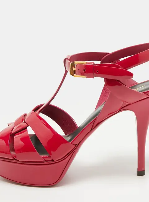 Yves Saint Laurent Tribute Size 36.5 Fuchsia Patent Leather Ankle Strap Sandals