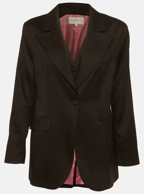 Yasmin kaptanoglu Black Gabardine Vest and Blazer Set S