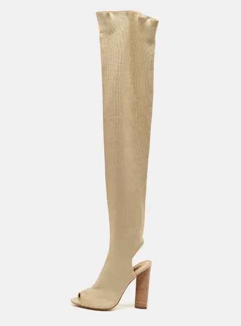 Yeezy Season 5 Beige Knit Fabric  Over The Knee Length Boots Size 37.5