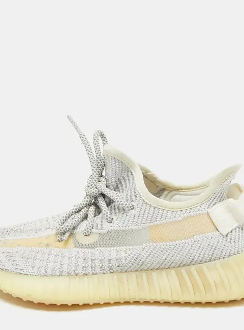 Yeezy x Adidas White/Grey Knit Fabric Boost 350 V2 Static Reflective Sneakers Size 38 2/3