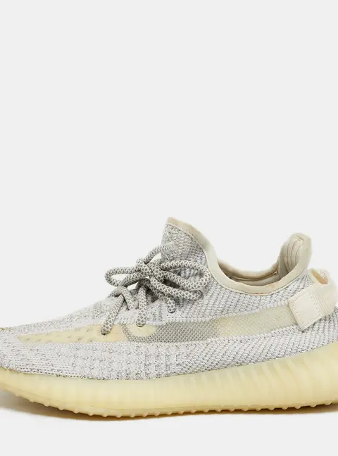 Yeezy x Adidas White/Grey Knit Fabric Boost 350 V2 Static Reflective Sneakers Size 38 2/3