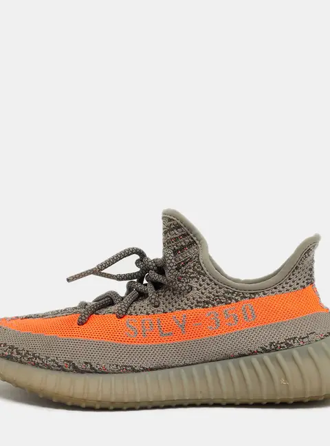 Yeezy x Adidas Grey/Orange Knit Fabric Boost 350 V2 Beluga Reflective Sneakers Size 40
