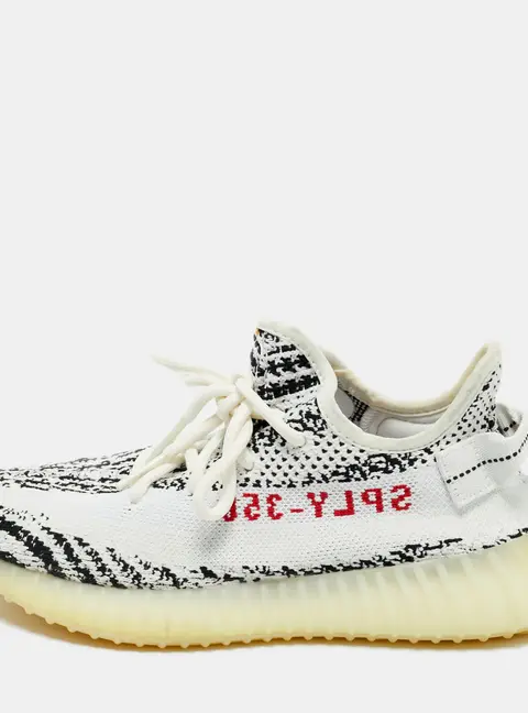 Yeezy x Adidas White/Black Knit Fabric Boost 350 V2 Lace Up Sneakers Size 38.5