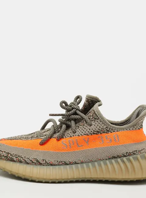 Yeezy x Adidas Boost 350 V2 Beluga Reflective Size 41 1/3 Grey/Orange Knit Fabric Low Top Sneakers