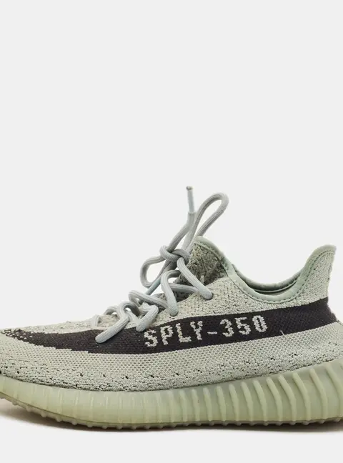 Yeezy x Adidas Boost 350 V2 Size 38.5 Aqua Green/Black Knit Fabric Low Top Sneakers