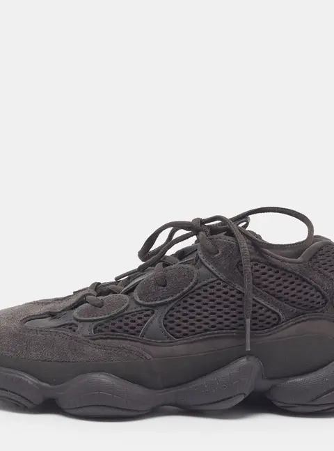 Yeezy x Adidas 500 Utility Size 38.5 Black Mesh and Suede Lace Up Sneakers