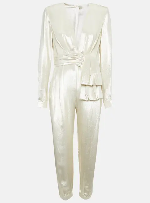 Zuhair Murad Gold Silk Blend Lam&eacute; Jumpsuit M