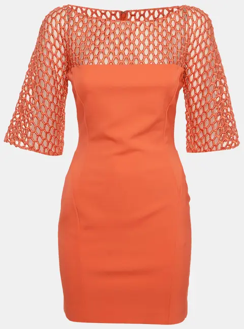 Zuhair Murad Orange Stretch Knit and Mesh Shift Mini Dress S