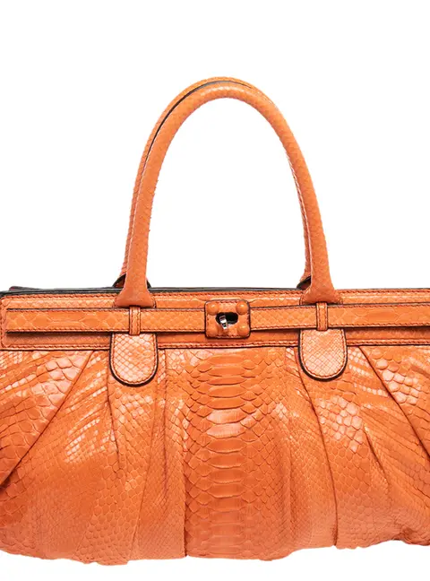 Zagliani Puffy Orange Python Leather Satchel