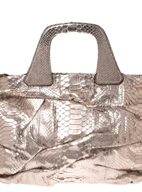 Zagliani Metallic Rose Gold Python Leather Satchel