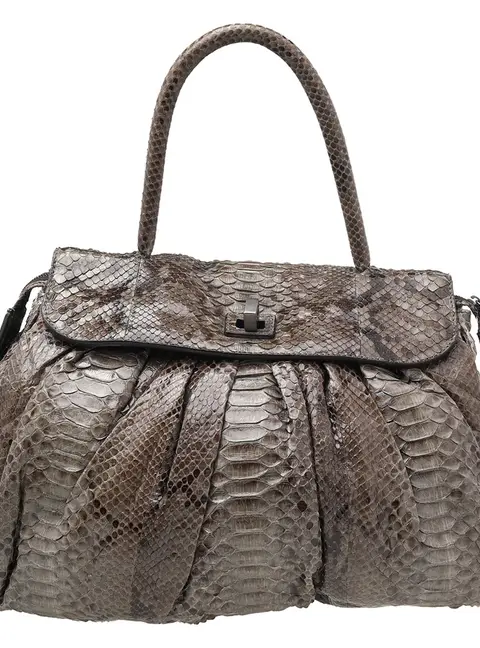 Zagliani Brown Python Leather Top Handle Bags