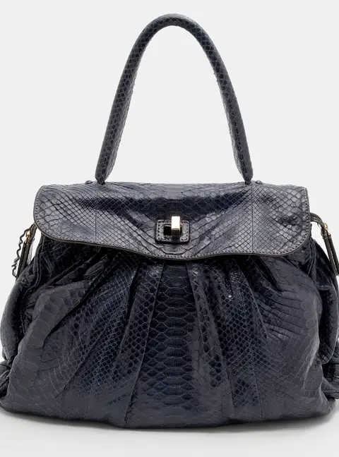 Zagliani Blue Python Procida Top Handle Bag