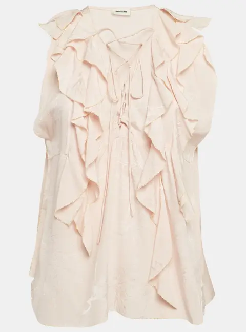 Zadig & Voltaire Pink Floral Jacquard Ruffled Time Lace-Up Top L