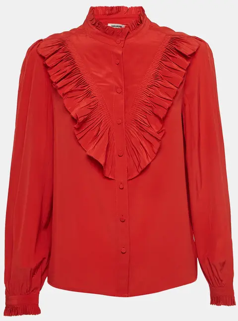 Zadig & Voltaire Red Silk Ruffled Taccora Shirt L