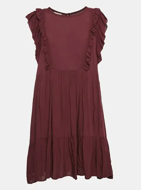 Zadig & Voltaire Burgundy Crepe Ruffled Short Dress L