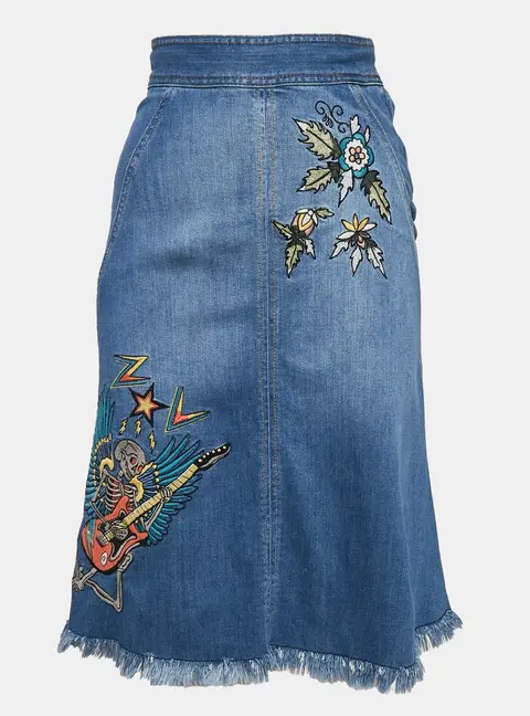 Zadig & Voltaire Blue Embroidred Denim Jamille Brode Deluxe Knee-Length Skirt S