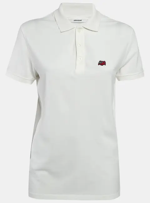 Zadig & Voltaire White Cotton Badge Detail Polo T-Shirt XS