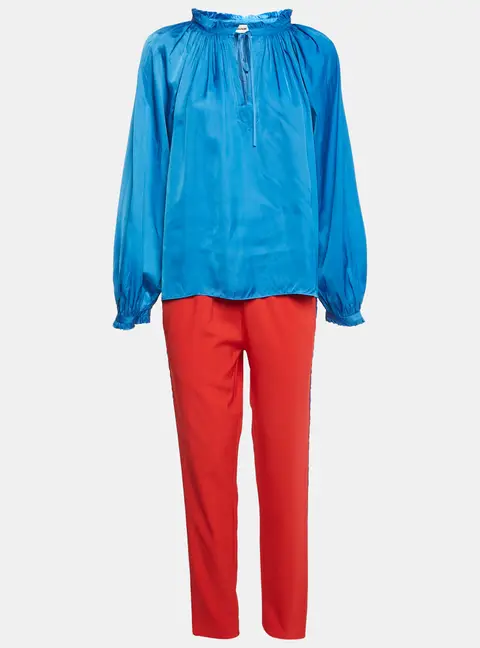 Zadig & Voltaire Blue Satin Ruffled Top and Pants Set L