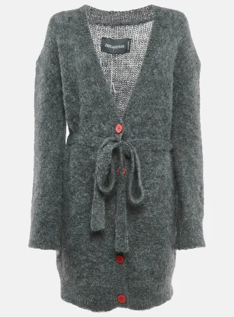 Zadig & Voltaire Green Mohair Wool Belted Romy Long Cardigan M/L