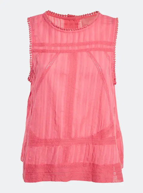 Zadig & Voltaire Pink Cotton Lace Trimmed Sleeveless Top L