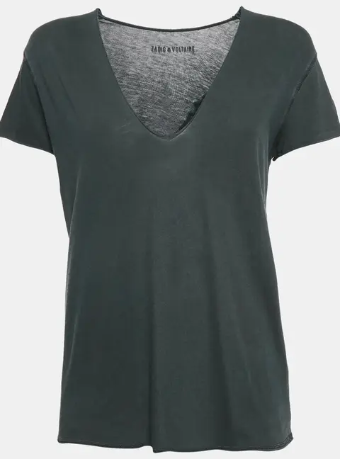 Zadig & Voltaire Charcoal Grey Cotton Knit V-Neck Story Fishnet Top S